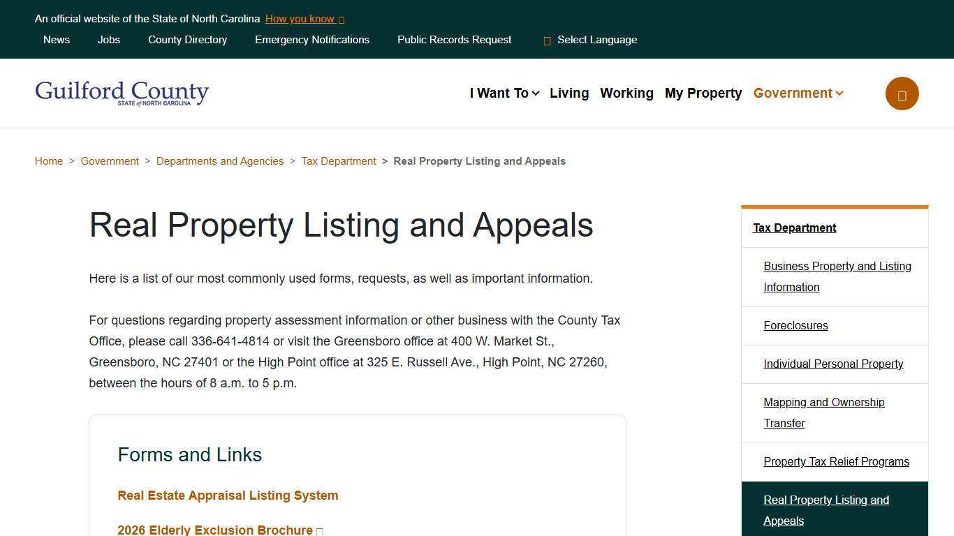 Real Property Listing and Appeals | Guilford County