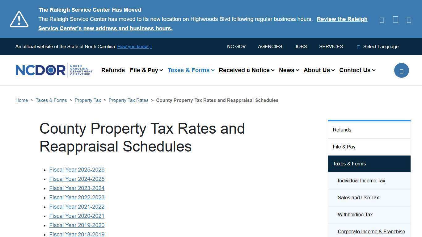 County Property Tax Rates and Reappraisal Schedules | NCDOR