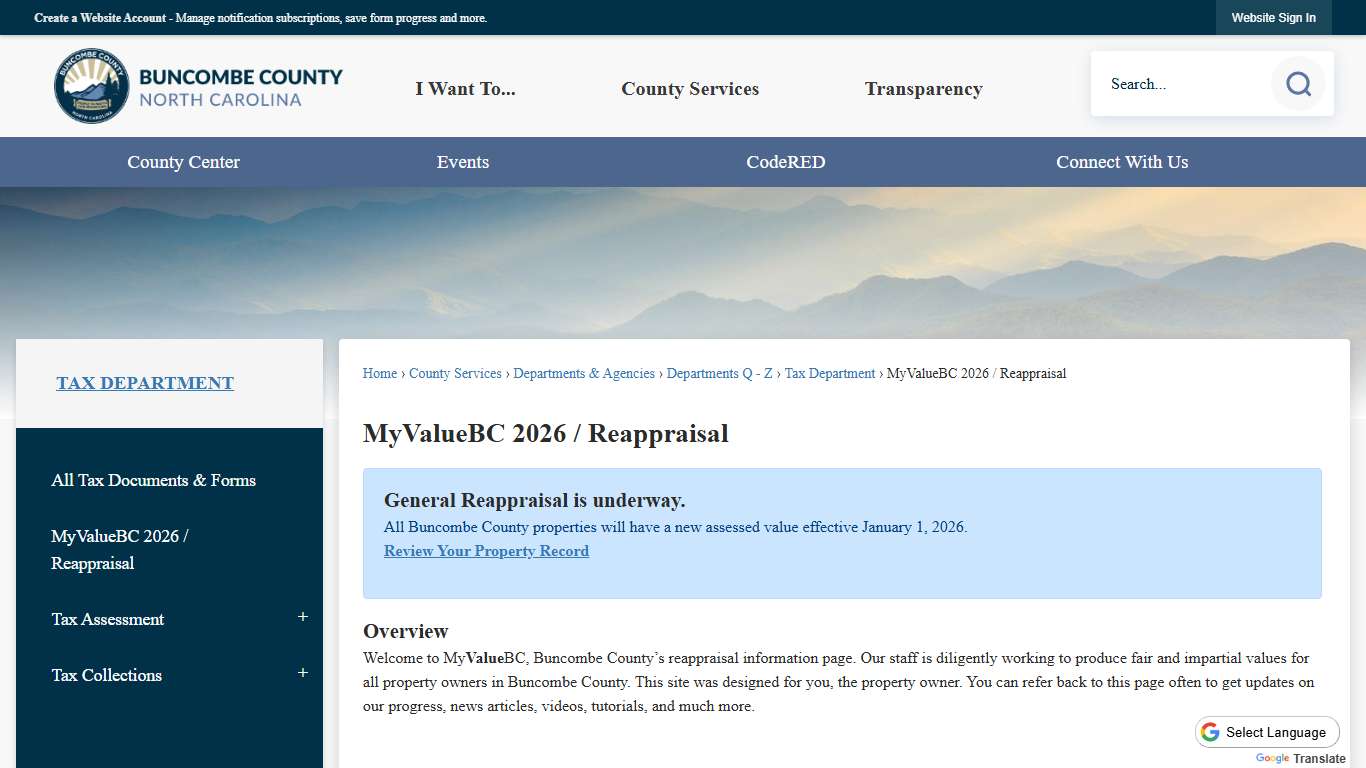 MyValueBC 2026 / Reappraisal | Buncombe County, NC